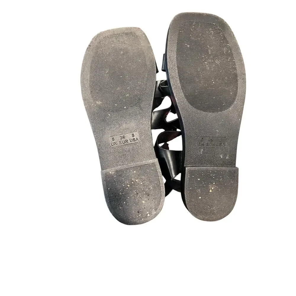 Women's Minimalist Euro style Faux Leather Caged Fisherman Sandals Size 8